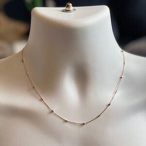 14kt Tri Tone Solid Gold Dainty Station Necklace - 18 inches